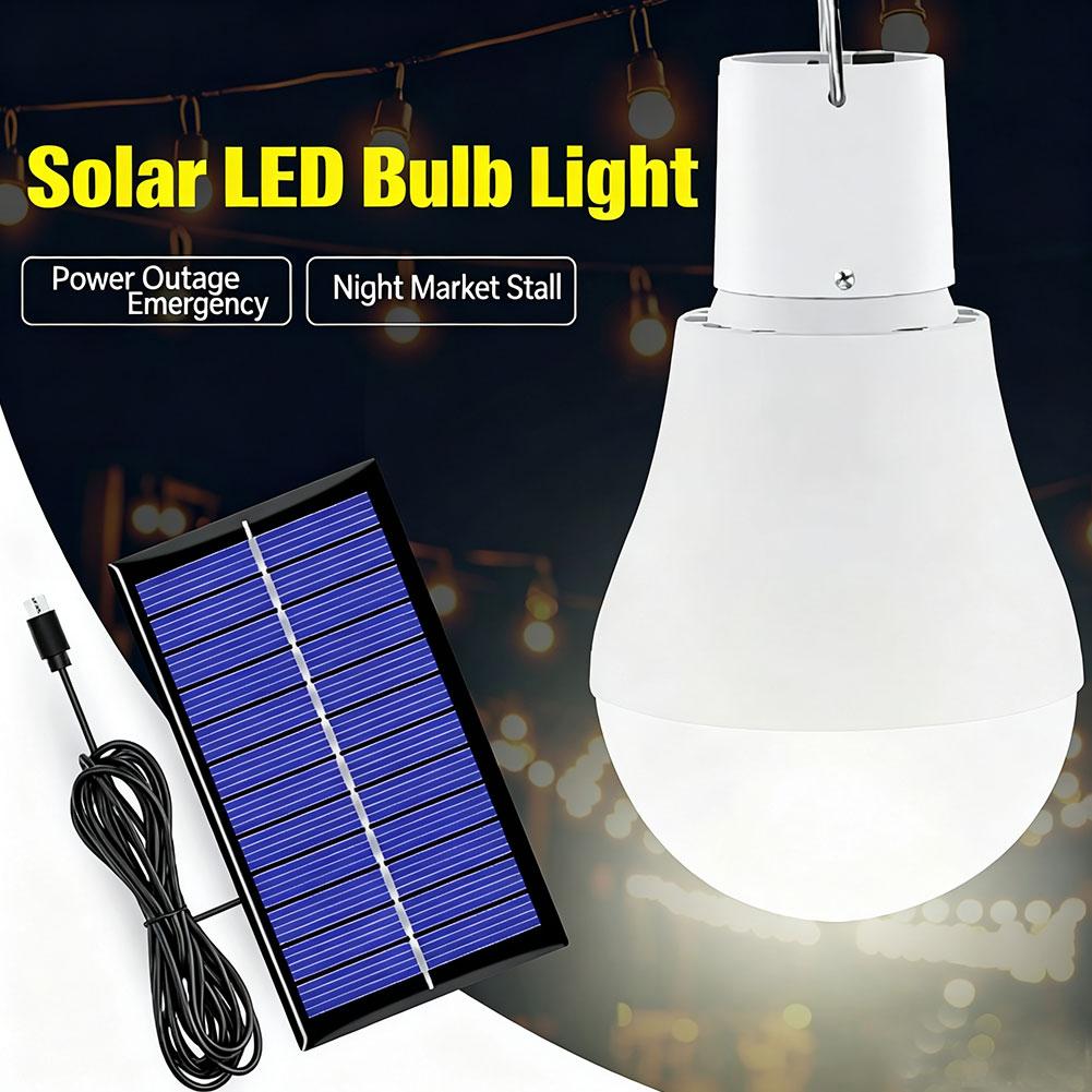 Power Outage Light - ソーラーLED電球、IP65防水、200ルーメン、持ち運び可能、吊り下げフック付き、屋外キャンプ、庭、通路、停電時の非常用照明。