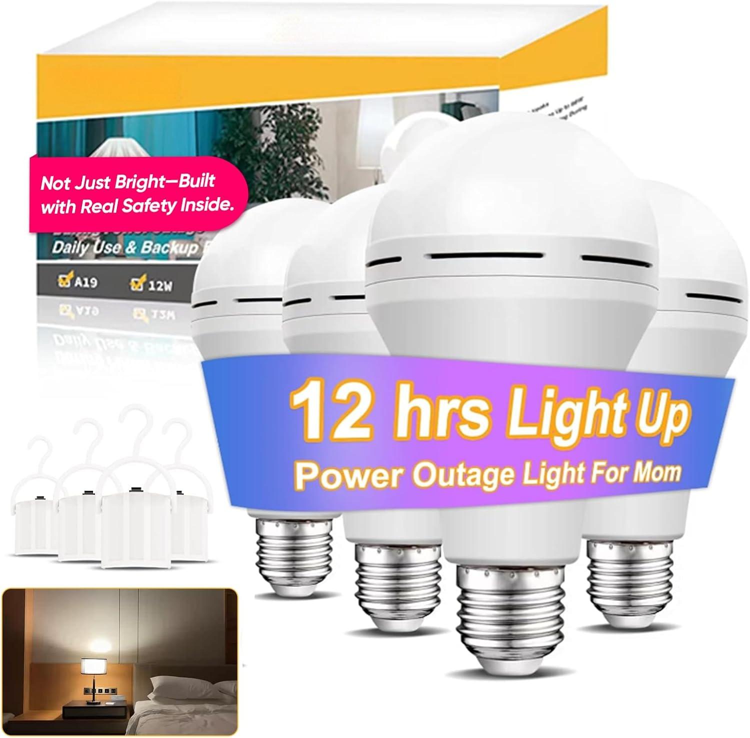 Power Outage Light - 緊急充電式電球、停電時も点灯、15W 80W相当LED電球、家庭、キャンプ、テント用（昼光色、4個パック 2600mAh）