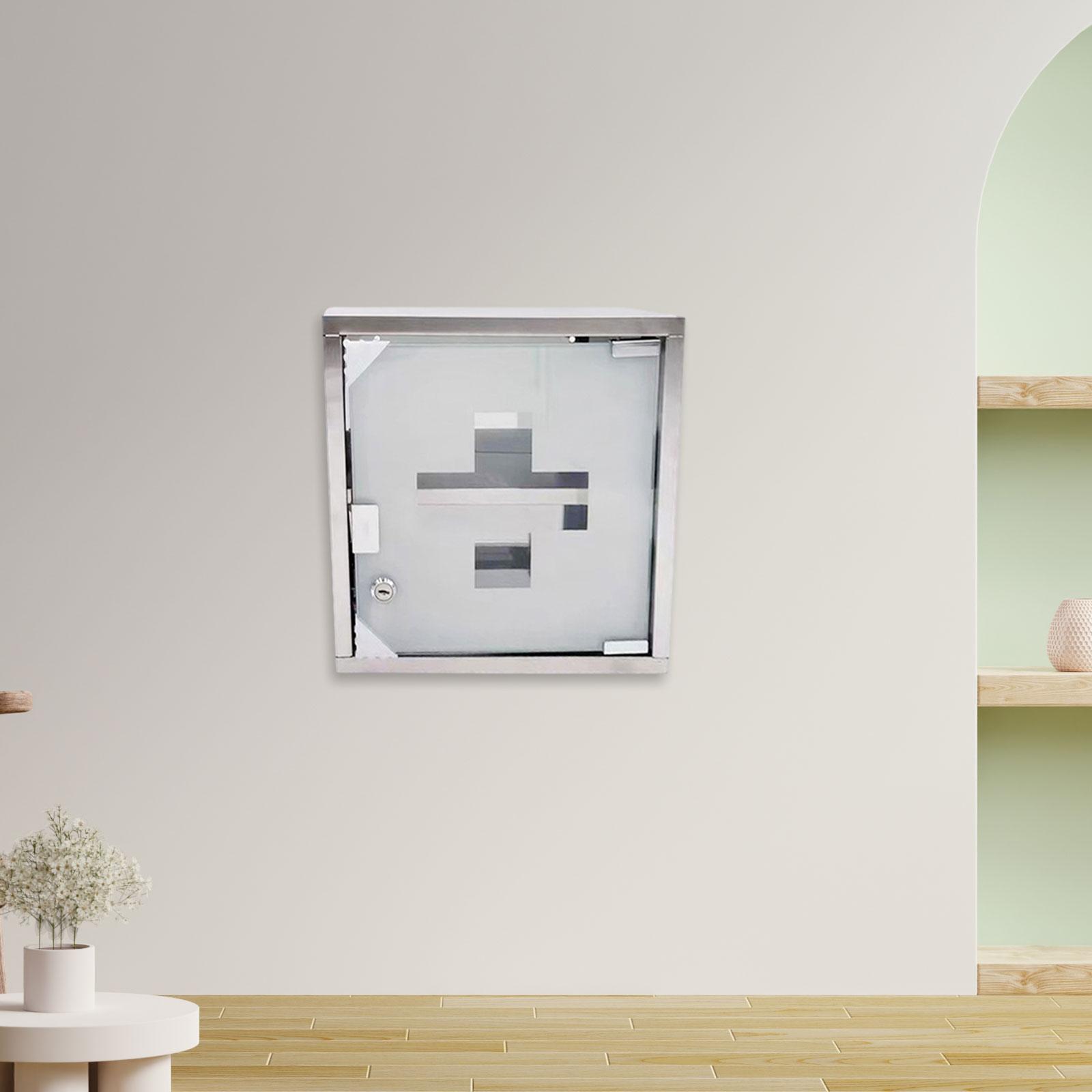 Medicine Cabinet Lock - 鍵付きのステンレス製薬収納キャビネット。家庭用またはクリニックでの使用に最適な、壁掛け式の2段収納ボックス。