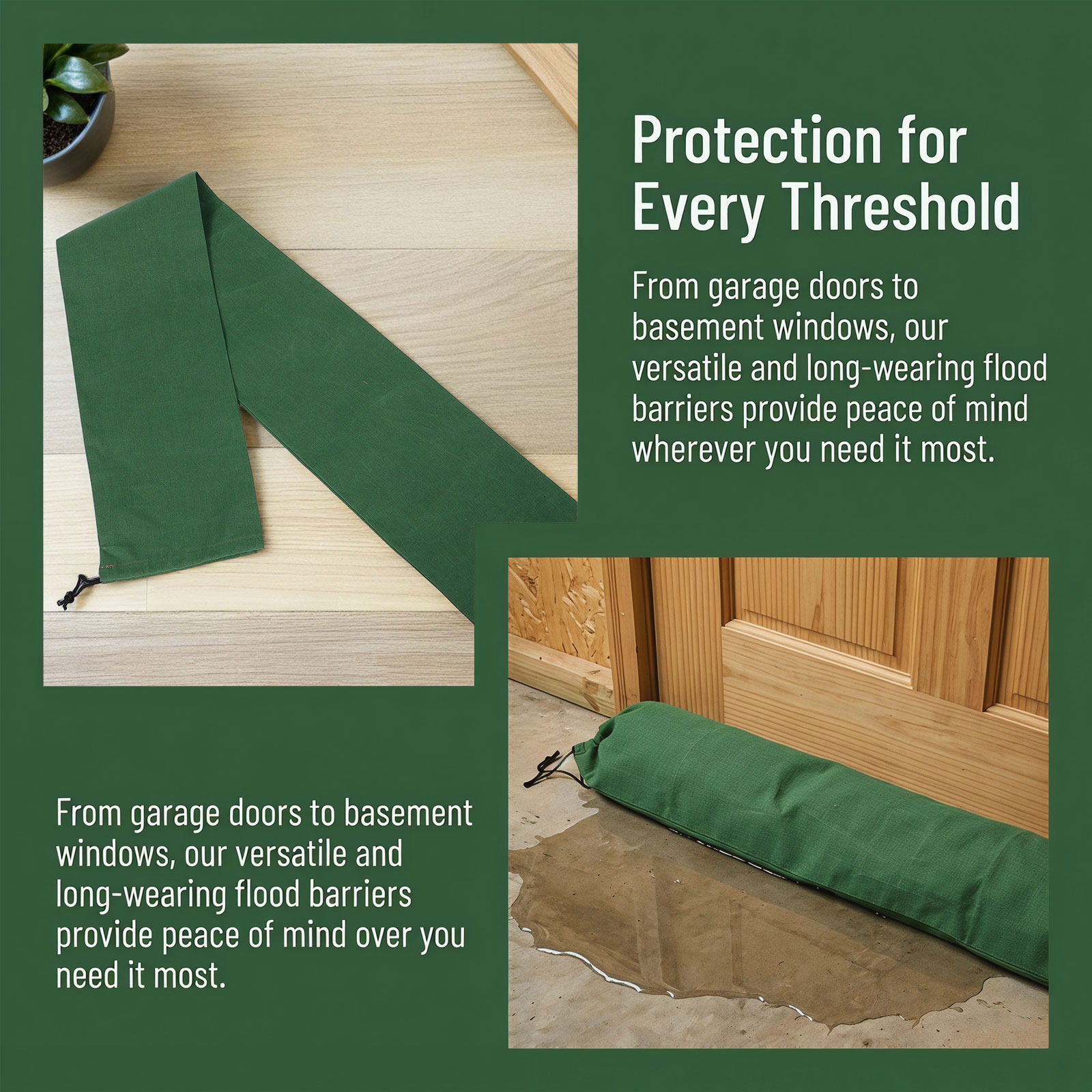 3個入り、洪水対策用土嚢、キャンバス製、長めの土嚢、伸縮バン - Flood Barrier Bag のレビューと価格