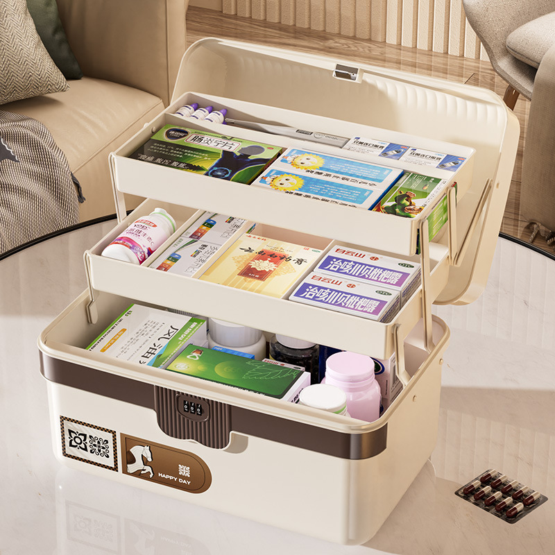 ロック付き大容量薬箱家庭用パスワード収納ボックス多機能車プラ - Medicine Cabinet Lock のレビューと価格